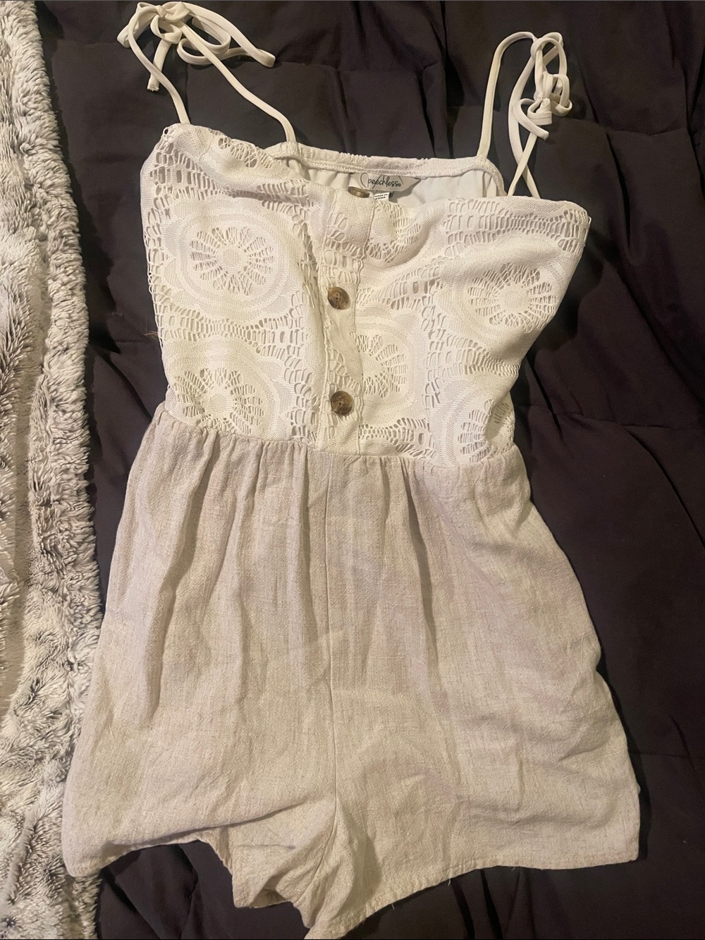 Speechless Cream Crochet Bodice Romper with Button Front
